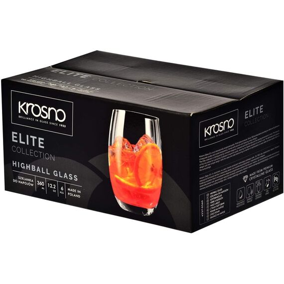 Krosno Wasserglas Highball Saft, 360 ml, Elite-Kollektion, perfekt für Zuhause, Restaurants, Partys, spülmaschinenfest, 12 Stück