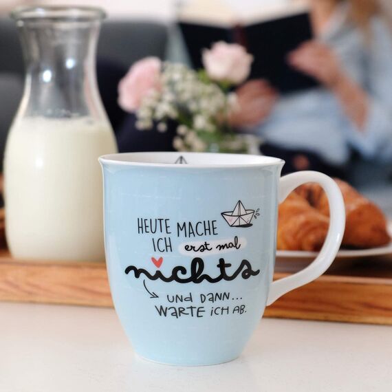 H:) PPY life Tasse mit Motiv "Erst mal nichts" | Kaffeetasse, Porzellan, 40 cl | Tasse mit Spruch, Geschenk | 46259