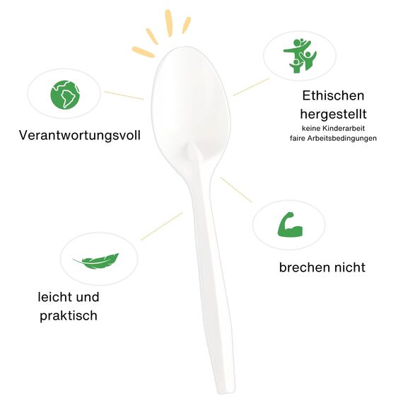 Linario® Mehrweglöffel aus Maisstärke - Nachhaltiges Besteck ohne Plastik - Stabiles hochwertiges Geschirr für Partys, Grill und Camping - 17cm (50)