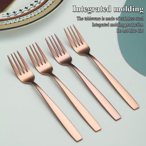 Berglander Roségold Tafelgabeln von 12 Stück, Titanverkupferung Edelstahl Modernes Speisegabel-Set, Gabeln und Löffel Besteck, ideal für Zuhause, Toilettenzimmer, Hotel, Hochzeit, spülmaschinenfest