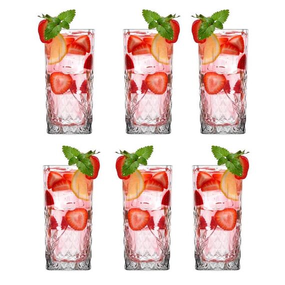 Glasmark Krosno Wassergläser Gläser Trinkgläser Set Longdrink Cocktail Gin Wasser Longdrinkgläser Cocktailgläser, Spülmaschinenfest Transparent Mit Kristall Effekt 6 x 300ml (Packung mit 2)