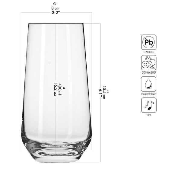 Krosno Wassergläser Longdrinkgläser Trinkgläser | Set von 6 | 480 ML | Splendour Kollektion | Perfekt für zu Hause, Restaurants und Partys | Spülmaschinenfest