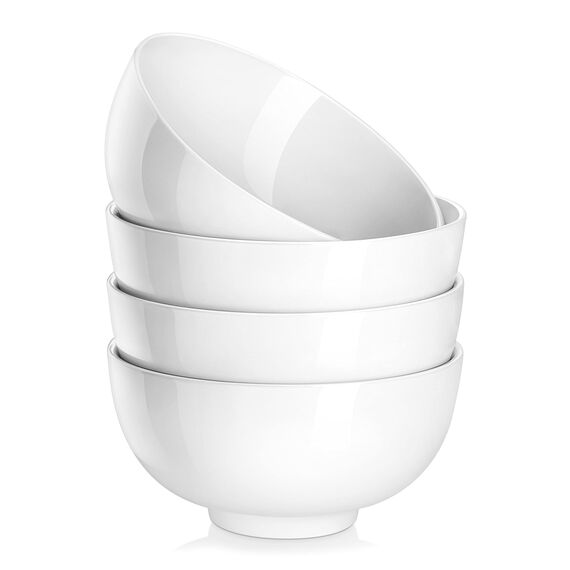 MALACASA, Serie Regular, 4-teilig Porzellan Cremeweiß Müslischalen Set, 750ml Suppenschüssel Reisschale Bowl Schüssel, Snackschale Dessertschale für Salat, Suppen, Ramen, Obst usw. 15,2x15,2x7,6cm