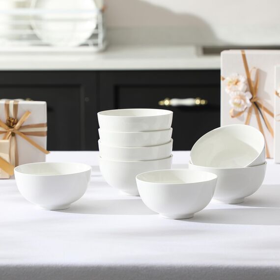 MALACASA, Serie Regular, 8-teiliges Müslischalen-Set in Cremeweiß, 420 ml Mini-Suppenschüssel aus Porzellan, Bowl Schüssel, Reisschale, Dessertschale für Salat, Suppen, Ramen und Obst, 12,8x12,8x6,5cm