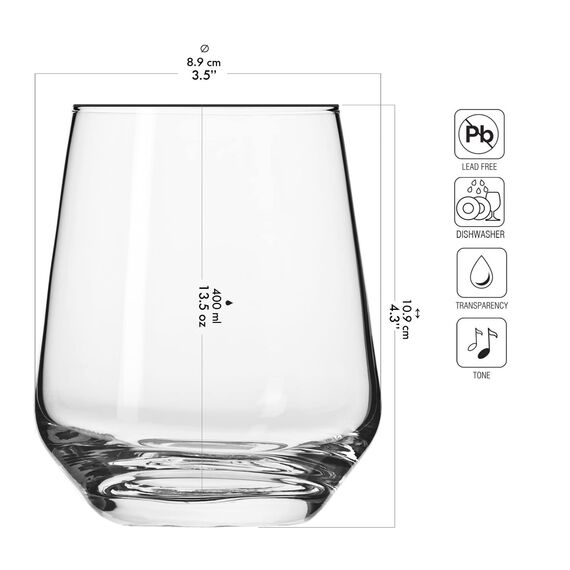 Krosno Wassergläser Saftgläser Whiskygläser Trinkgläser| Set von 6 | 400 ML | Splendour Kollektion | Hause Restaurants Partys | Geschenkidee Hochzeit Geburtstag Feier | Spülmaschinenfest |