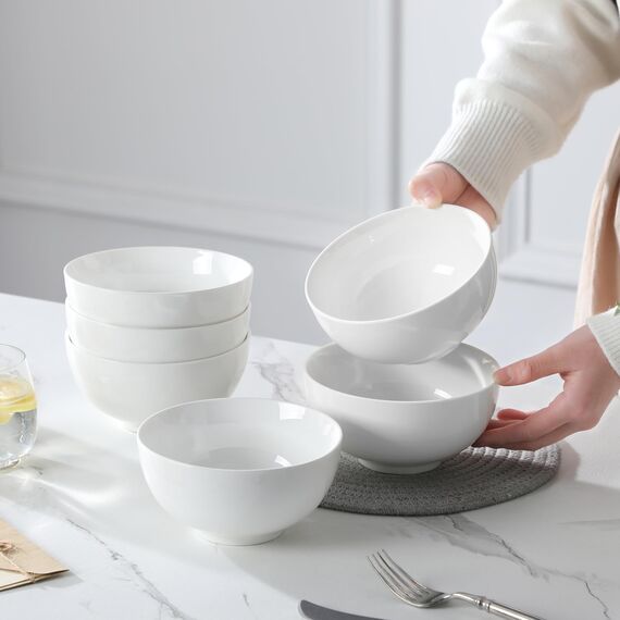 MALACASA Müslischalen 6er Set, 750 ml Porzellan Suppenschüssel in Cremeweiß, Bowl Schüssel, Dessertschalen, Müsli Schüssel für Salat, Suppen, Ramen, Obst, 15,2 x 15,2 x 7,6 cm, Serie Regular