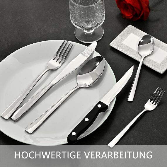 Besteck Set 6 Personen 36-teilig Edelstahl - Besteckset Spülmaschinenfest mit Steakmesser, Tafelmesser, Gabeln, Löffel, Kaffeelöffel - Rostfreies Tafelbesteck Set für 6 Personen - Modernes Design