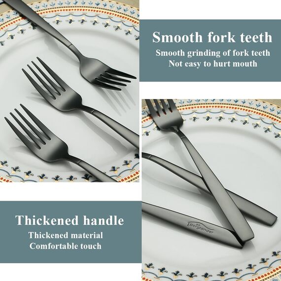 Berglander schwarze Tafelgabeln von 12 Stück, titanschwarz beschichtet Modernes Essgabel-Set aus Edelstahl, Gabeln und Löffel Besteck, ideal für Zuhause, Hotel, Hochzeit, spülmaschinenfest