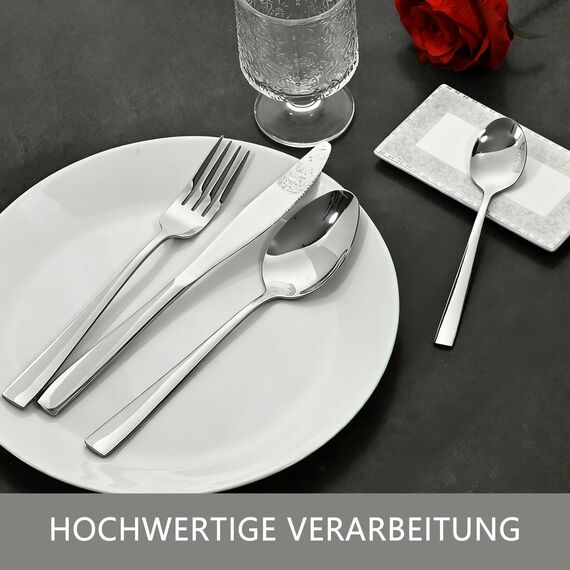 Otto Koning Leipzig, Besteck Set 6 Personen, Essbesteck Set 24 teilig, Besteck Edelstahl, Hochglanzpoliert, Dicke 3 mm. Modernem und Schlichtem Design.
