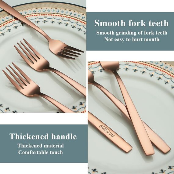 Berglander Roségold Tafelgabeln von 12 Stück, Titanverkupferung Edelstahl Modernes Speisegabel-Set, Gabeln und Löffel Besteck, ideal für Zuhause, Toilettenzimmer, Hotel, Hochzeit, spülmaschinenfest