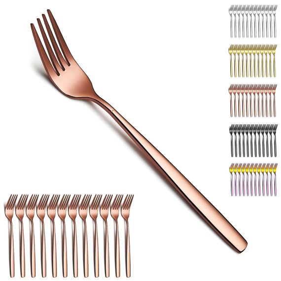 Berglander Roségold Tafelgabeln von 12 Stück, Titanverkupferung Edelstahl Modernes Speisegabel-Set, Gabeln und Löffel Besteck, ideal für Zuhause, Toilettenzimmer, Hotel, Hochzeit, spülmaschinenfest