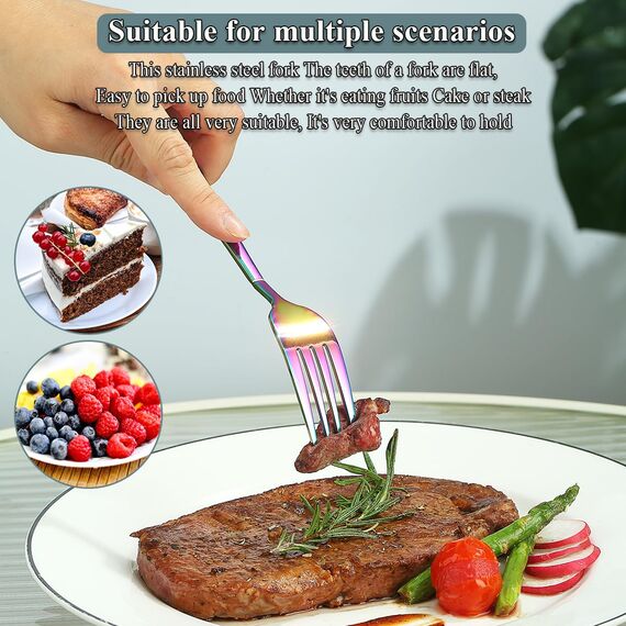 Berglander Regenbogen Tafelgabeln von 12 Stück, Titan bunt beschichtet Edelstahl Modernes Speisegabel-Set, Gabeln und Löffel Besteck, ideal für Zuhause, Restauroom, Hotel, Hochzeit, spülmaschinenfest