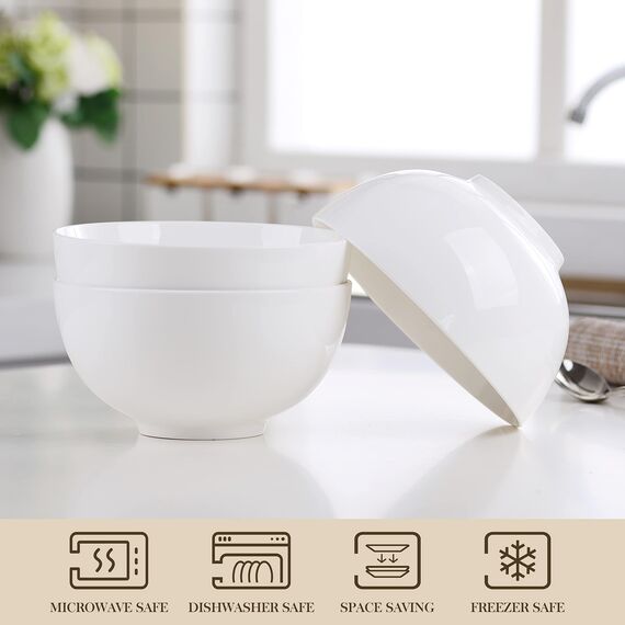 MALACASA Serie REGULAR, 3-teiliges 2000 ml Porzellan Müslischalen Set Cremeweiß (20,3 x 10,2 cm) – Große Multifunktionsschalen für Salat, Suppen, Ramen