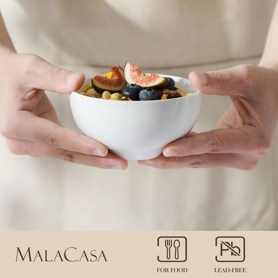 MALACASA, Serie Regular, 8-teilig Porzellan Cremeweiß Müslischalen Set, 300ml Eiscreme-Schale Mini-Suppenschüssel, Snackschale Dessertschale für Miso-Suppe, Dips und Snacks, 11,5x11,5x6,1 cm