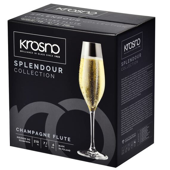 Krosno Champagnergläser Set – 6er Set | 210 ml | Splendour Kollektion | Crystalline Glas, bleifrei | Elegantes Design mit hohem Stiel | Für Sekt, Prosecco & festliche Anlässe