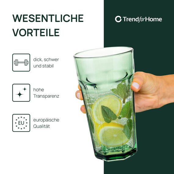 TREND FOR HOME -Gigi Rainbow Blast mix Große Trinkgläser700 ml Cocktailgläser 6er Set Eiskaffeegläser Große Longdrinkgläser XXL Bunte Gläser Limonadengläser Saftgläser Smoothiegläser