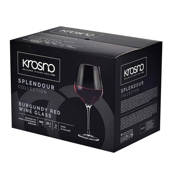 Krosno Große Burgunder Rot-Weingläser | Set von 6 | 860 ML | Splendour Kollektion | Perfekt für zu Hause, Restaurants und Partys | Spülmaschinenfest | Bleifreies Kristallglas
