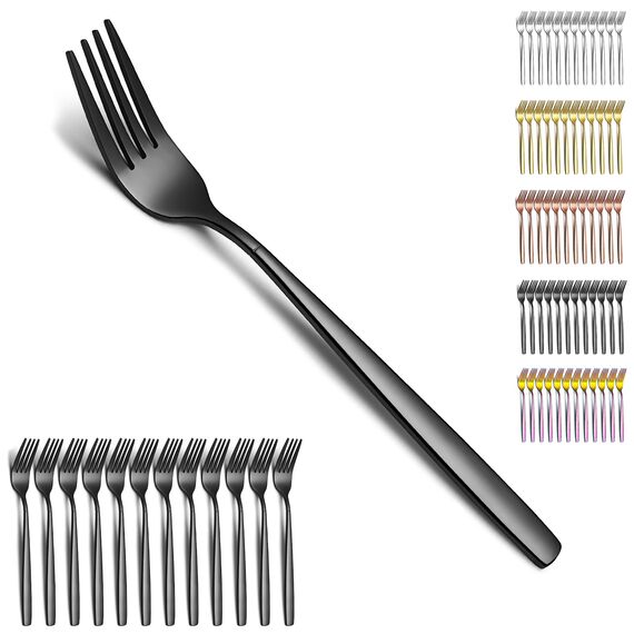 Berglander schwarze Tafelgabeln von 12 Stück, titanschwarz beschichtet Modernes Essgabel-Set aus Edelstahl, Gabeln und Löffel Besteck, ideal für Zuhause, Hotel, Hochzeit, spülmaschinenfest