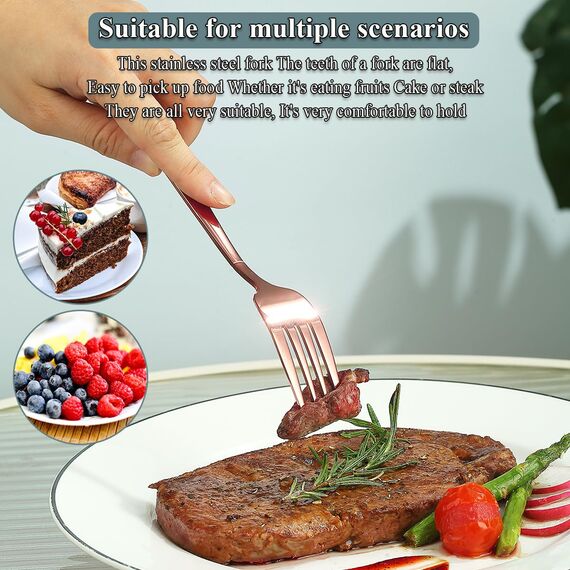 Berglander Roségold Tafelgabeln von 12 Stück, Titanverkupferung Edelstahl Modernes Speisegabel-Set, Gabeln und Löffel Besteck, ideal für Zuhause, Toilettenzimmer, Hotel, Hochzeit, spülmaschinenfest
