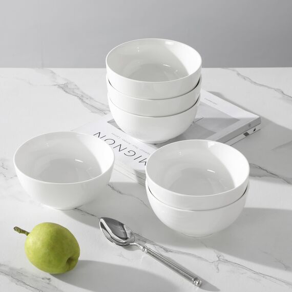 MALACASA Müslischalen 6er Set, 750 ml Porzellan Suppenschüssel in Cremeweiß, Bowl Schüssel, Dessertschalen, Müsli Schüssel für Salat, Suppen, Ramen, Obst, 15,2 x 15,2 x 7,6 cm, Serie Regular