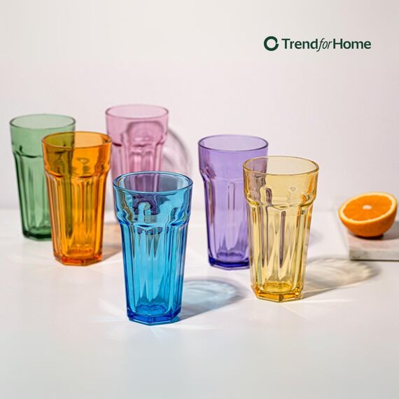TREND FOR HOME -Gigi Rainbow Blast mix Große Trinkgläser700 ml Cocktailgläser 6er Set Eiskaffeegläser Große Longdrinkgläser XXL Bunte Gläser Limonadengläser Saftgläser Smoothiegläser