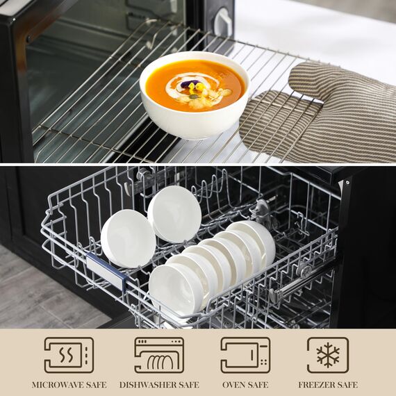 MALACASA, Serie Regular, 8-teiliges Müslischalen-Set in Cremeweiß, 420 ml Mini-Suppenschüssel aus Porzellan, Bowl Schüssel, Reisschale, Dessertschale für Salat, Suppen, Ramen und Obst, 12,8x12,8x6,5cm