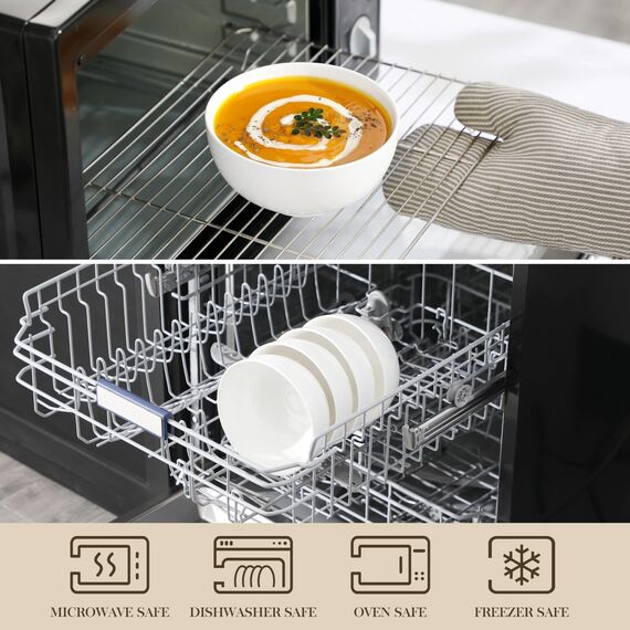 MALACASA, Serie Regular, 4-teilig Porzellan Cremeweiß Müslischalen Set, 750ml Suppenschüssel Reisschale Bowl Schüssel, Snackschale Dessertschale für Salat, Suppen, Ramen, Obst usw. 15,2x15,2x7,6cm