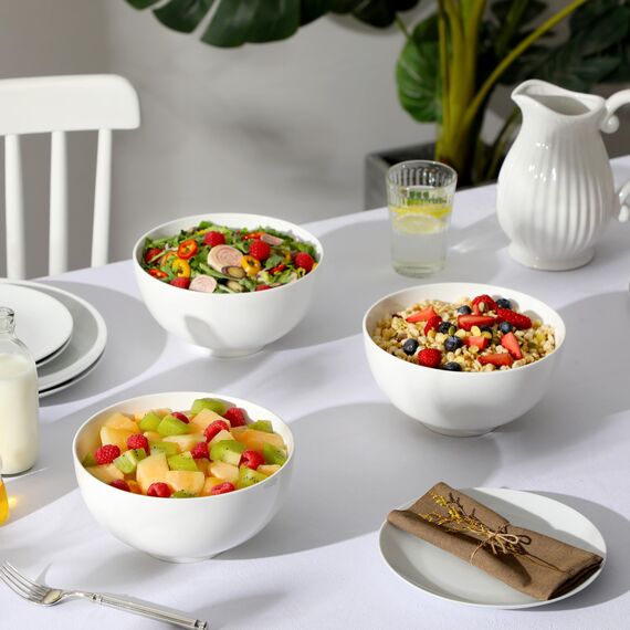 MALACASA Serie REGULAR, 3-teiliges 2000 ml Porzellan Müslischalen Set Cremeweiß (20,3 x 10,2 cm) – Große Multifunktionsschalen für Salat, Suppen, Ramen