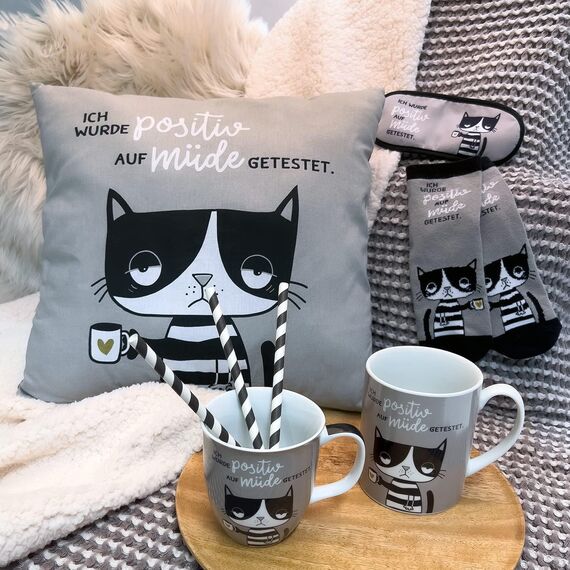 H:) PPY life Tasse mit Motiv "Katze müde" | Kaffeetasse, Porzellan, 40 cl | Tasse mit Spruch, Geschenk | 47925