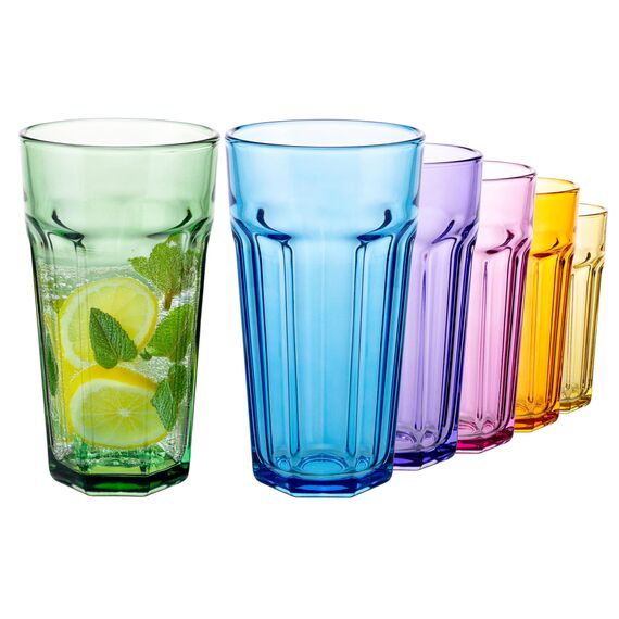 TREND FOR HOME -Gigi Rainbow Blast mix Große Trinkgläser700 ml Cocktailgläser 6er Set Eiskaffeegläser Große Longdrinkgläser XXL Bunte Gläser Limonadengläser Saftgläser Smoothiegläser