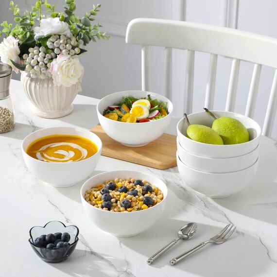 MALACASA Müslischalen 6er Set, 750 ml Porzellan Suppenschüssel in Cremeweiß, Bowl Schüssel, Dessertschalen, Müsli Schüssel für Salat, Suppen, Ramen, Obst, 15,2 x 15,2 x 7,6 cm, Serie Regular