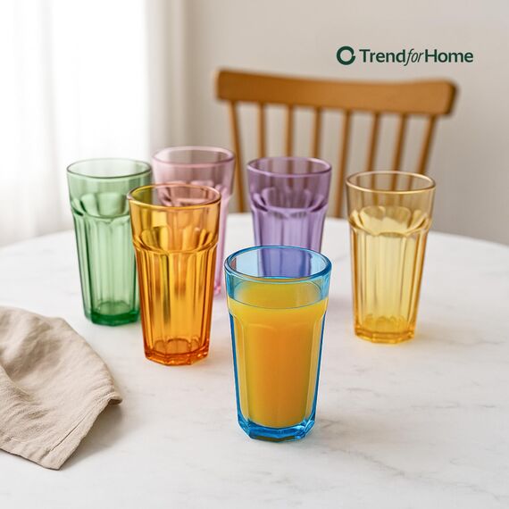 TREND FOR HOME -Gigi Rainbow Blast mix Große Trinkgläser700 ml Cocktailgläser 6er Set Eiskaffeegläser Große Longdrinkgläser XXL Bunte Gläser Limonadengläser Saftgläser Smoothiegläser