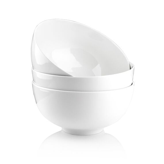 MALACASA Serie REGULAR, 3-teiliges 2000 ml Porzellan Müslischalen Set Cremeweiß (20,3 x 10,2 cm) – Große Multifunktionsschalen für Salat, Suppen, Ramen