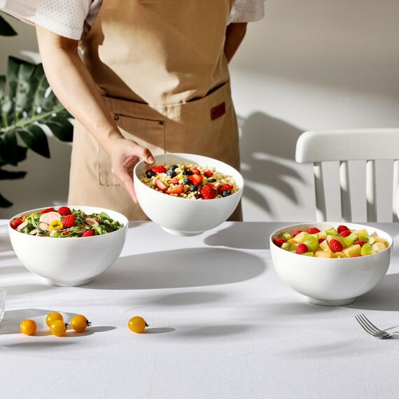 MALACASA Serie REGULAR, 3-teiliges 2000 ml Porzellan Müslischalen Set Cremeweiß (20,3 x 10,2 cm) – Große Multifunktionsschalen für Salat, Suppen, Ramen