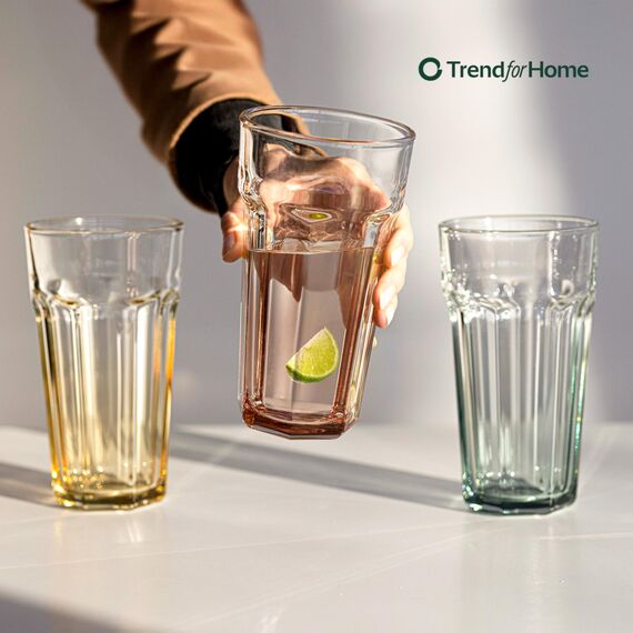 TREND FOR HOME Cocktailgläser Groß Trinkglas Cuba Libre Gläser, 700 ml, Set von 6, Cocktail Highball Wasser Glässerset XXL Tumblers Retro Design, GIGI Kollektion, WATERCOLOR OMBRE-Handwäsche