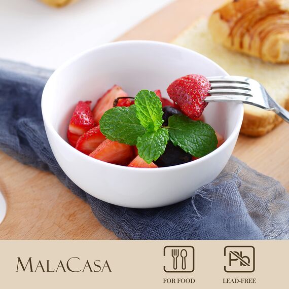 MALACASA, Serie Regular, 8er Set Müslischale Set Suppenschale 5"/12,5 * 12,5 * 6,5/440ml Porzellan Schalen Schüssel Reisschüssel Cremeweiß