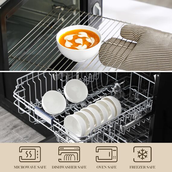 MALACASA, Serie Regular, 8-teilig Porzellan Cremeweiß Müslischalen Set, 300ml Eiscreme-Schale Mini-Suppenschüssel, Snackschale Dessertschale für Miso-Suppe, Dips und Snacks, 11,5x11,5x6,1 cm