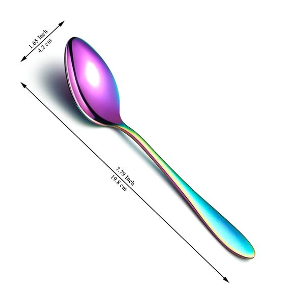 Berglander Regenbogen Suppenlöffel 12 Stück, Titan bunte Beschichtung Edelstahl Esslöffel, Esslöffel, Löffel Besteck für Zuhause, Restaurant, Hotel, Täglicher Gebrauch, spülmaschinenfest