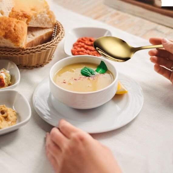 Berglander Gold Suppenlöffel 12 Stück, Titan vergoldet Edelstahl Esslöffel, Esslöffel, Löffel Besteck für Zuhause, Restaurant, Hotel, Täglicher Gebrauch, spülmaschinenfest