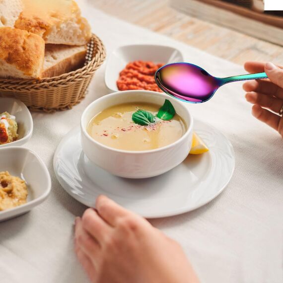 Berglander Regenbogen Suppenlöffel 12 Stück, Titan bunte Beschichtung Edelstahl Esslöffel, Esslöffel, Löffel Besteck für Zuhause, Restaurant, Hotel, Täglicher Gebrauch, spülmaschinenfest