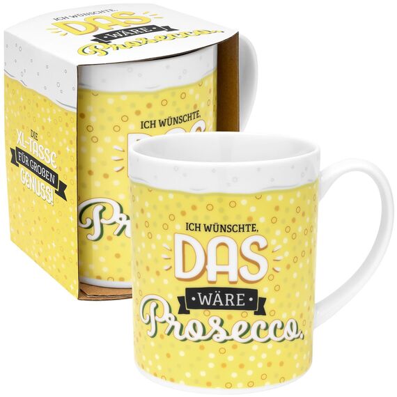GRUSS & CO XL-Tasse Motiv Prosecco | lustige Kaffeetasse, Porzellan, großer Becher 60 cl, gelb | Frauengeschenk, Partygeschenk | 48815