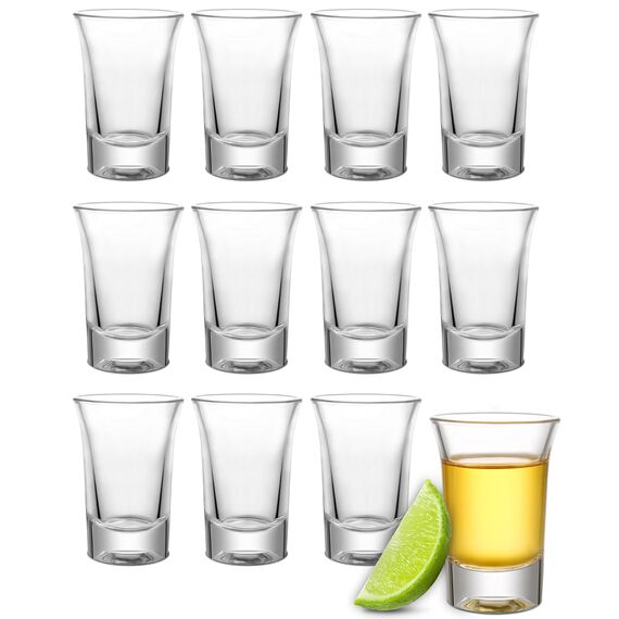 Praknu 12 Schnapsgläser aus Glas 4cl - Spülmaschinenfest - Standfest dank dickem Boden - Shotgläser für jede Party