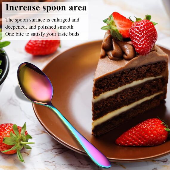 Berglander Regenbogen Suppenlöffel 12 Stück, Titan bunte Beschichtung Edelstahl Esslöffel, Esslöffel, Löffel Besteck für Zuhause, Restaurant, Hotel, Täglicher Gebrauch, spülmaschinenfest