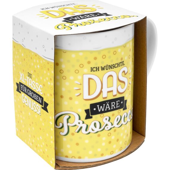GRUSS & CO XL-Tasse Motiv Prosecco | lustige Kaffeetasse, Porzellan, großer Becher 60 cl, gelb | Frauengeschenk, Partygeschenk | 48815