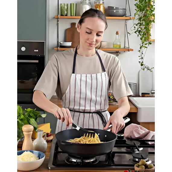 Spaghetti-Löffel und Nudelzange, Antihaft-Silikonlöffel, Serviergabel mit Zähnen und Edelstahlgriff, Spaghettizange, Lebensmittelclip für Spaghetti-Nudeln (Schwarz)