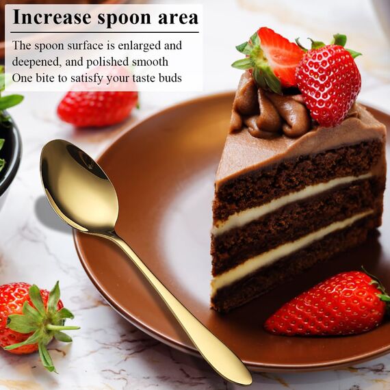Berglander Gold Suppenlöffel 12 Stück, Titan vergoldet Edelstahl Esslöffel, Esslöffel, Löffel Besteck für Zuhause, Restaurant, Hotel, Täglicher Gebrauch, spülmaschinenfest