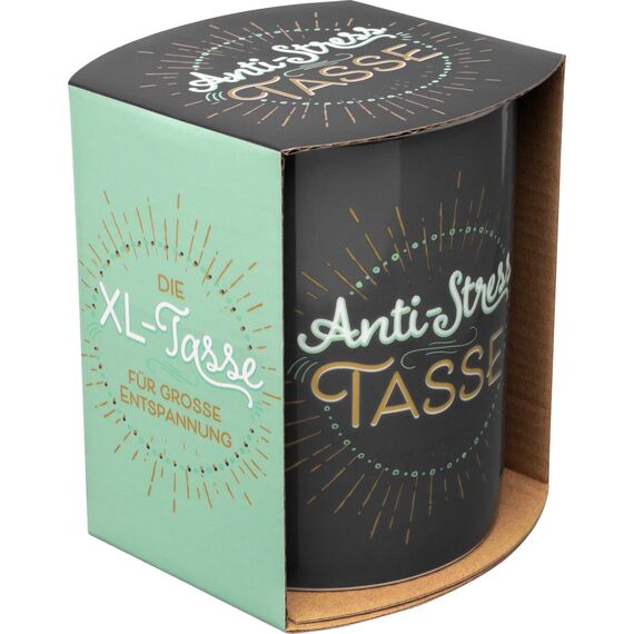 GRUSS & CO XL-Tasse Motiv "Anti-Stress" | Große Kaffeetasse aus Porzellan, Jumbotasse, 60 cl, Becher mit Spruch | Geschenk, Freund, Freundin | 47000