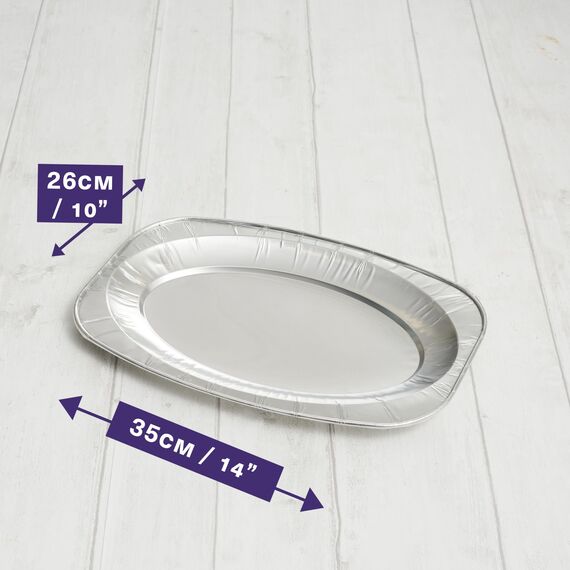 MATANA 20 Große Alu Servierplatten, 35x26cm – Einweg- & Mehrweg Serviertablett mit Hohem Rand & Extra Tiefe – Ofen- & Gefrierschrankgeeignete Buffetplatten für Partys, Weihnachten, Catering