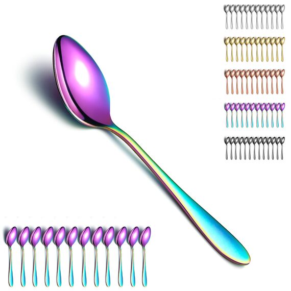 Berglander Regenbogen Suppenlöffel 12 Stück, Titan bunte Beschichtung Edelstahl Esslöffel, Esslöffel, Löffel Besteck für Zuhause, Restaurant, Hotel, Täglicher Gebrauch, spülmaschinenfest