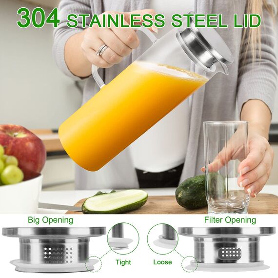 Miudeco Glaskaraffe, 1,5 Liter/51 Unzen Wasserkaraffe mit Deckel, Glaskrug für Heißes/Kaltes Wasser, Eistee und Saftgetränke (mit Becherbürste)